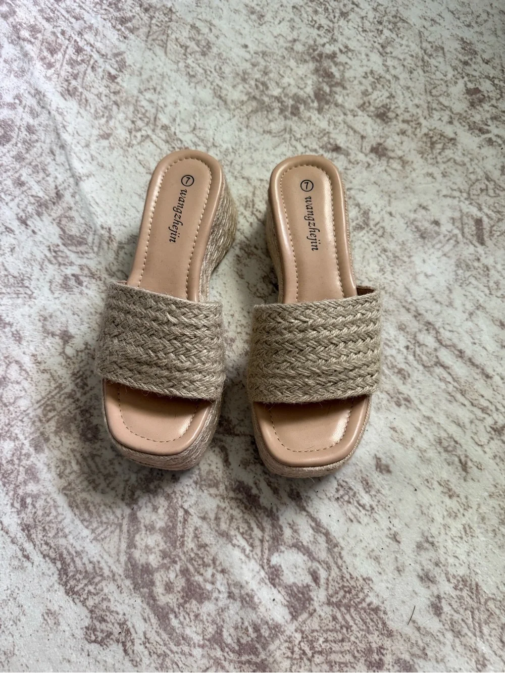 Espadrille woven square toe platform sandals